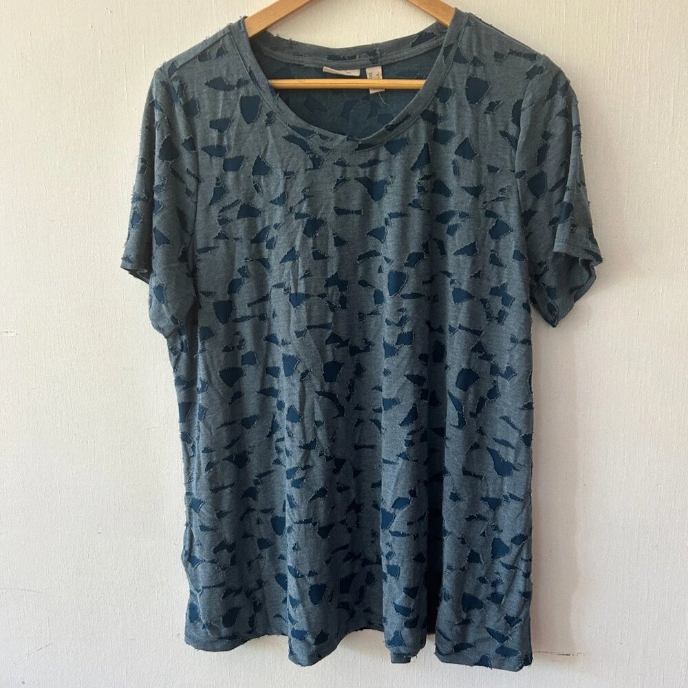 Logo Lori Goldstein Short Sleeve Top Womens L Blue V-neck Tee